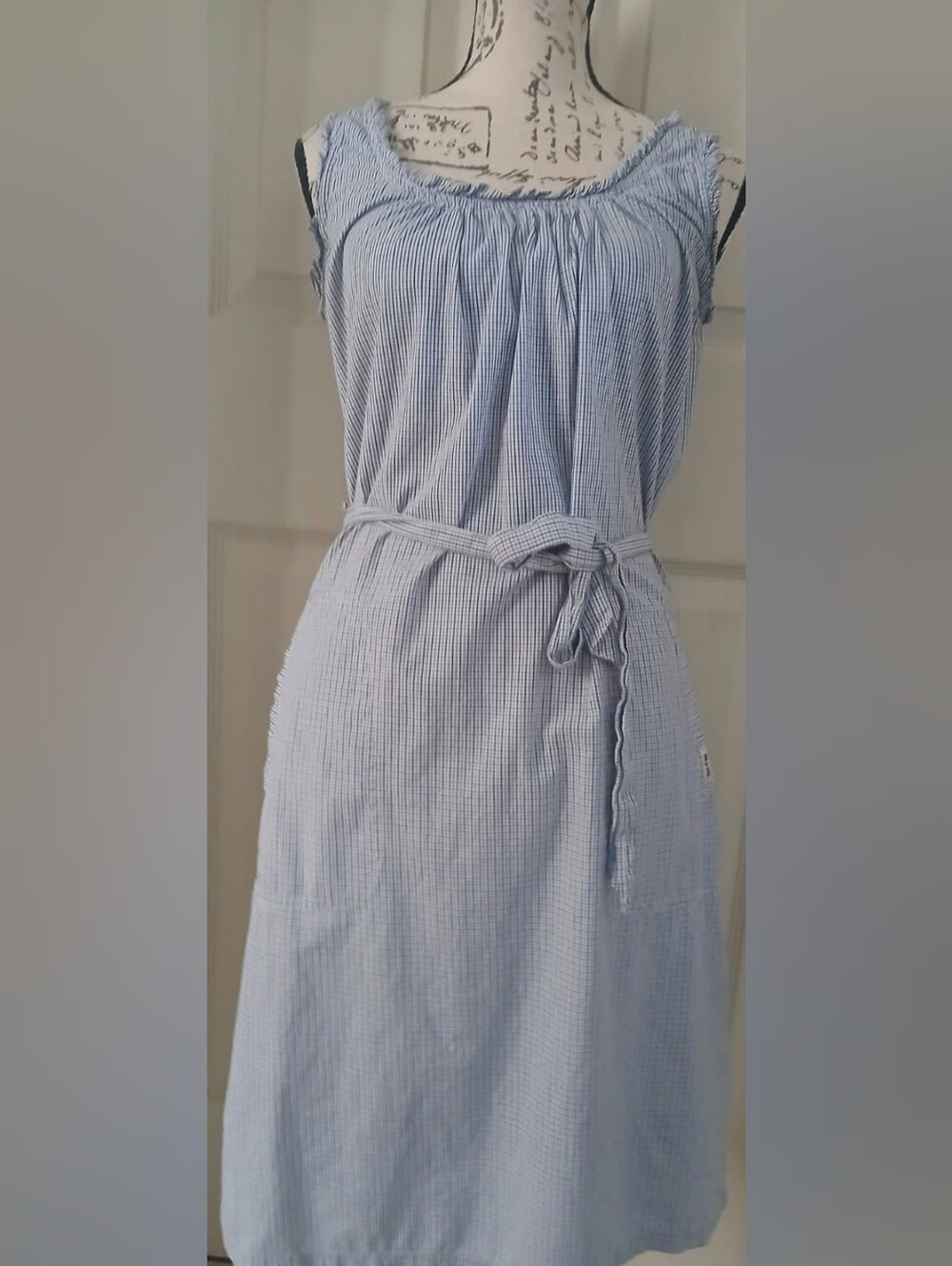 Converse Blue Pinstripe Patern Sleeveless Belted Summer Dress